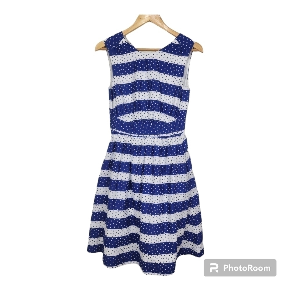 Emily And Fin Blue Polka-dot Fit & Flare Dress Size XS